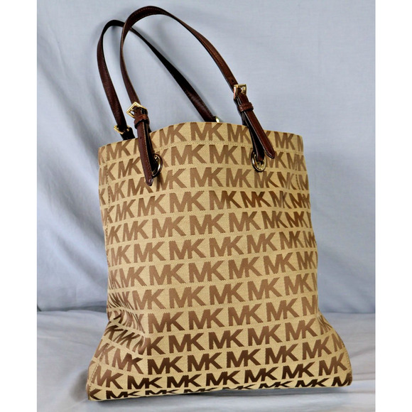 Michael Kors Tote Bag Womens Large MK Monogram Canvas Shoulder Purse Handbag - Picture 1 of 16